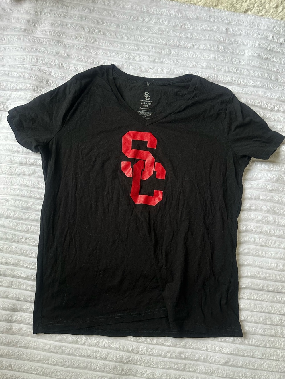 USC Women's Black V-Neck Tee with Red SC Logo 2XL